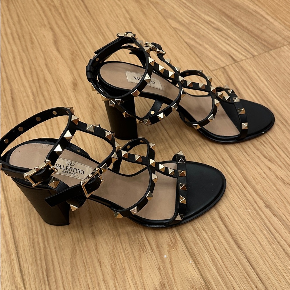 Valentino Black Sandals with Gold Studs